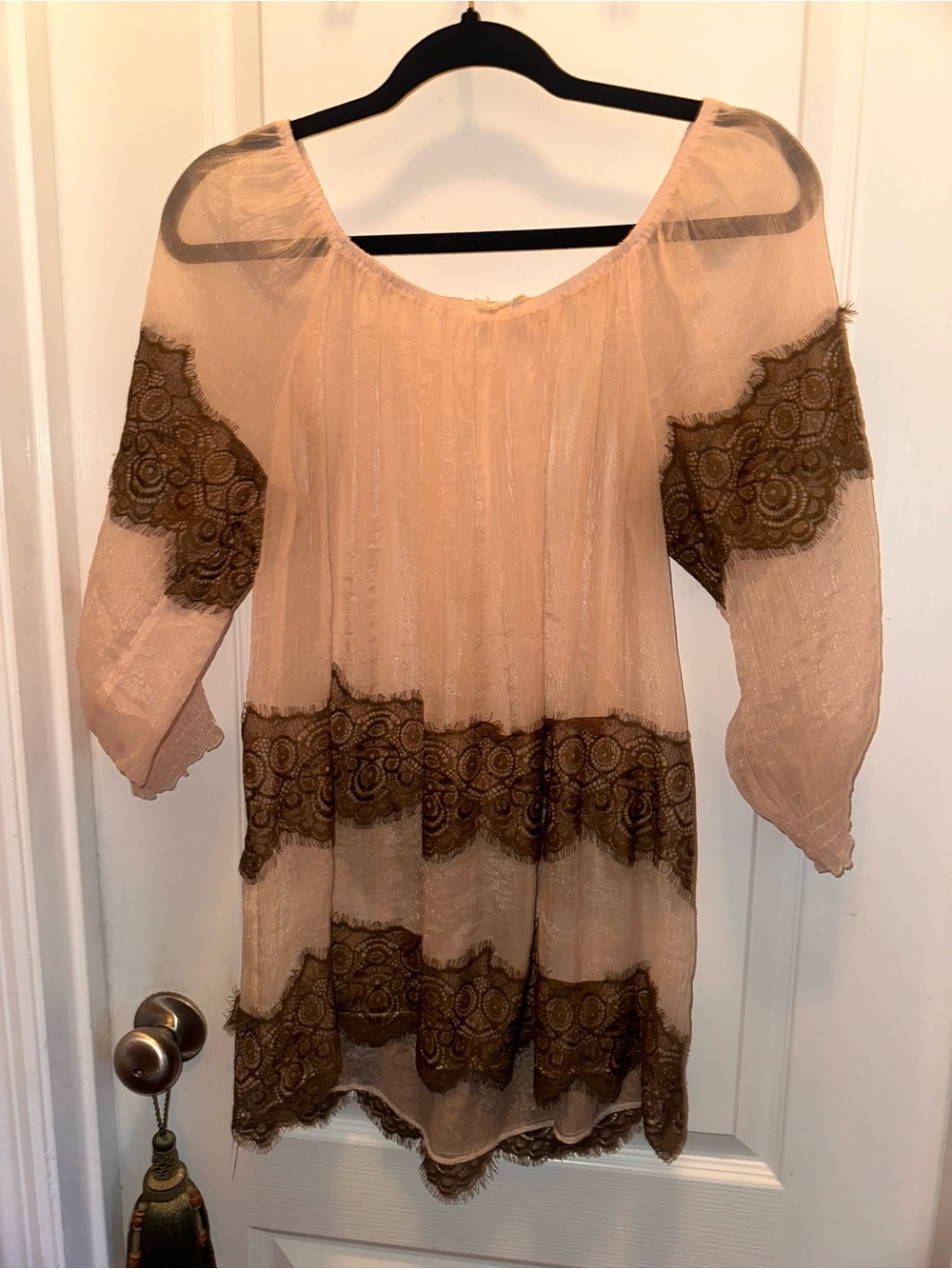 A'Reve Blush Pink Tunic with Brown Lace Trim